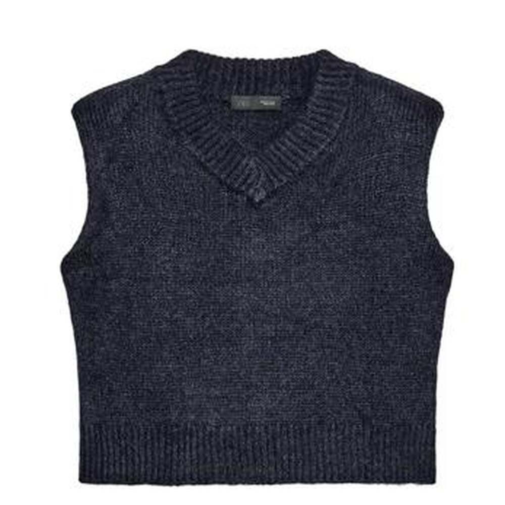 Zara Wool And Alpaca Shoulder Pad Knit Vest Navy